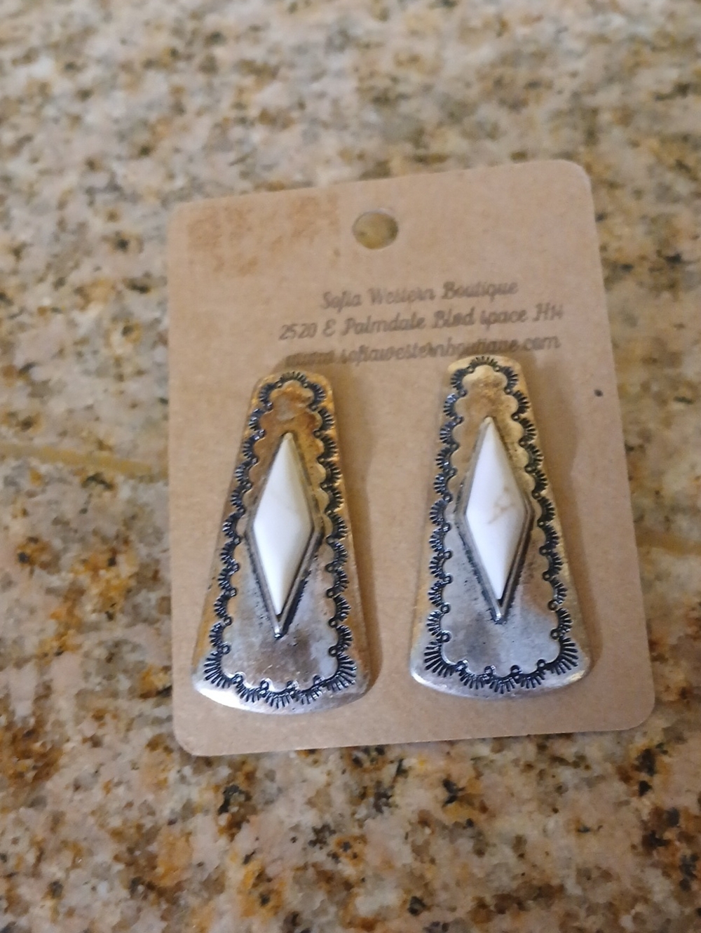 White Stone Silver-Tone Western Earrings